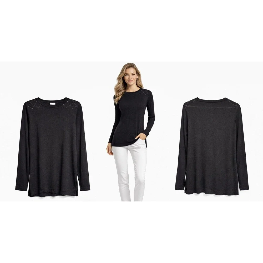 Brunello Cucinelli Cashmere Sweater Black Monili Crystal Bateau Neck L